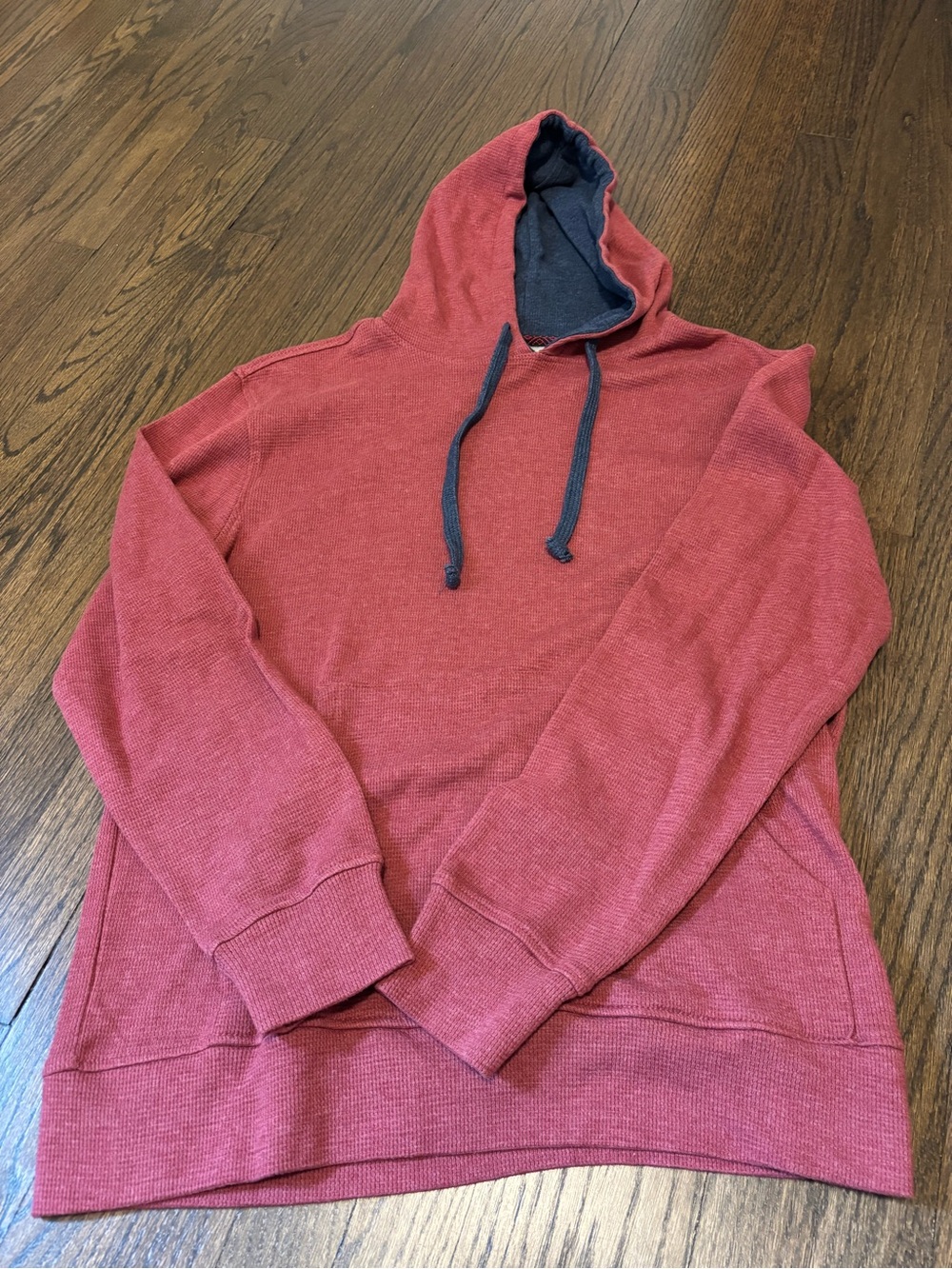 Vintage Red Pullover Hoodie with Navy Lined Hood